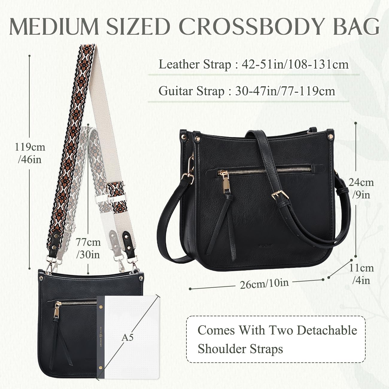 VASCHY Crossbody Bag Purse for Women,Fashion Vegan Leather Hobo Handbag Shoulder Bag Purse with Guitar Strap Beige