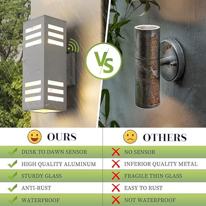 Dusk to Dawn Outdoor Wall Lights, Modern Porch Wall Lights White, 13" Outdoor Wall Sconce Waterproof Aluminum, Exterior Wall Lamps, Patio Up and Down Light for Doorway, Garage, Hallway