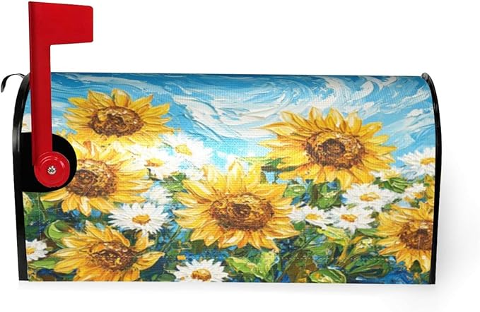 Mailbox Covers Sunflower Daisy Flower Art Magnetic Letter Post Box Cover Standard Size 25.5 x 21 Inch Garden Yard Home Decorative
