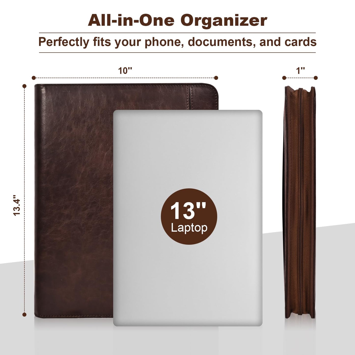 Leather Portfolio for Men, Christian Religious Gifts for Men with Laptop Pocket, Padfolio Binder Folder with Zipper for Women, Business Large Organizer Case for Bible Notebook Notepad Phone (Brown)
