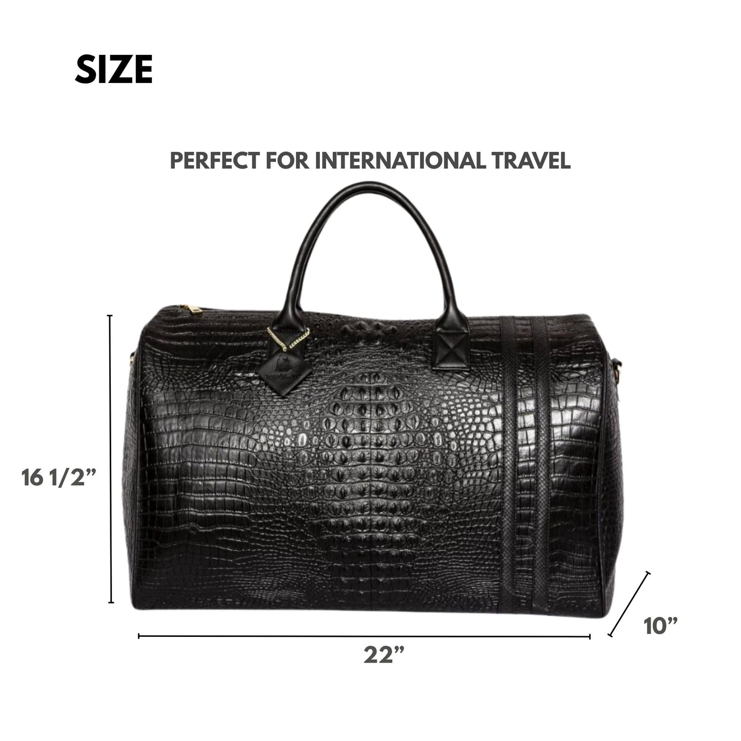 Tote&Carry Apollo 2 Duffle Bag for Travel Women & Men, TSA Approved Carry On Duffel Bag, Premium Vegan, Durable Weekender Luggage for All-Purpose Use (XL - Crocodile Skin, Black)