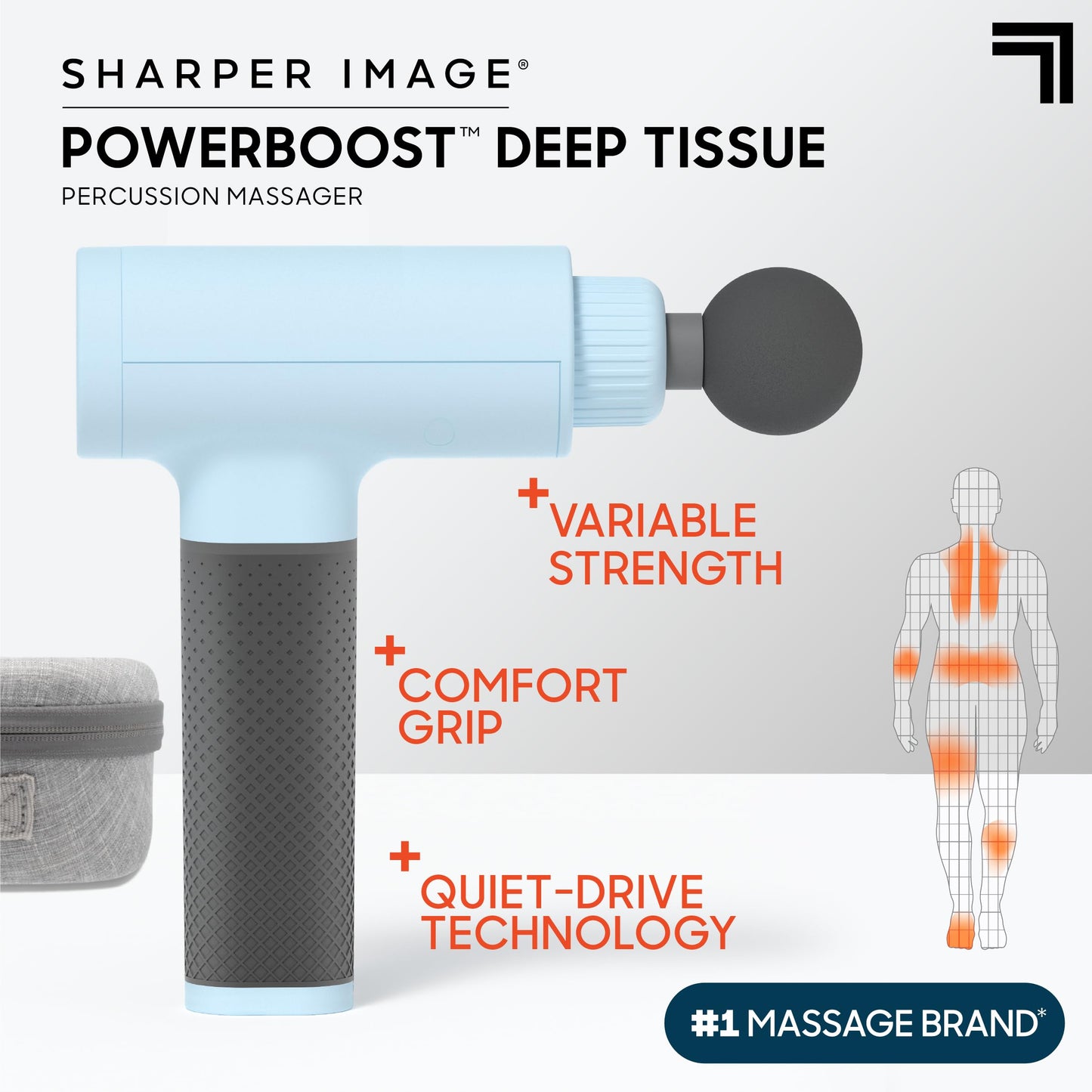 Sharper Image Powerboost Massage Gun – Deep Tissue Percussion Massager| 5 Attachments, 6 Speed| Shoulder Back Leg Muscle Recovery & Pain Relief Massage Tool| Massager Gun| Men & Women Gift