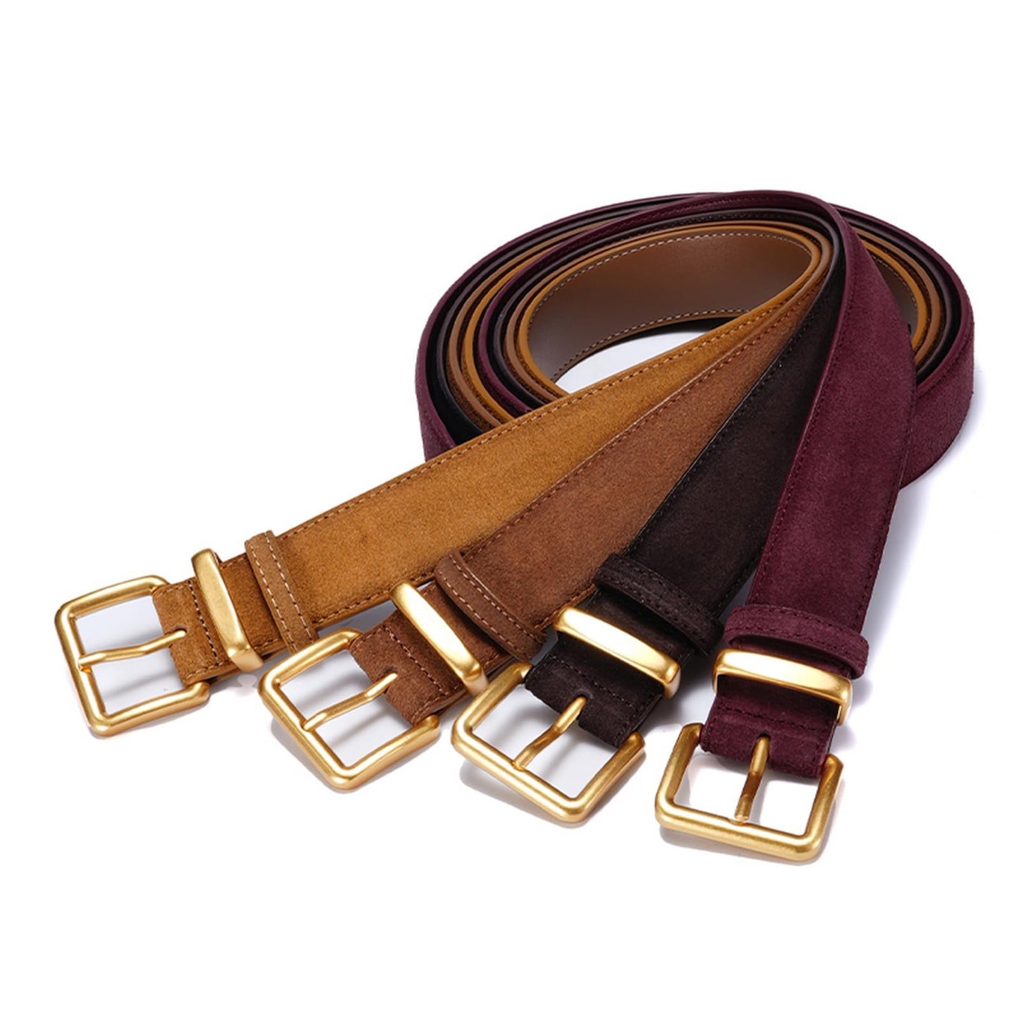 GOTOANT Wide Suede Belt Women Genuine Leather Ladies Waist Belt for Jeans Dress Casual Square Gold Buckle 1.1"(28mm) Wide Dark Brown