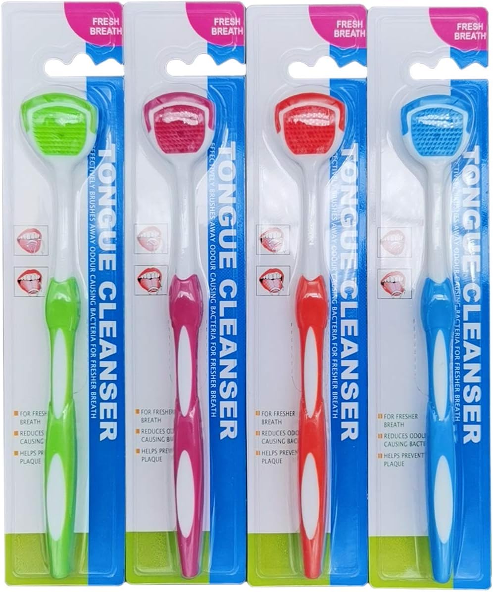 Tongue Brush, Tongue Scraper, Tongue Cleaner Helps Fight Bad Breath, 4 Tongue Scrapers, 4 Pack (Blue&Green&Orange&Red)