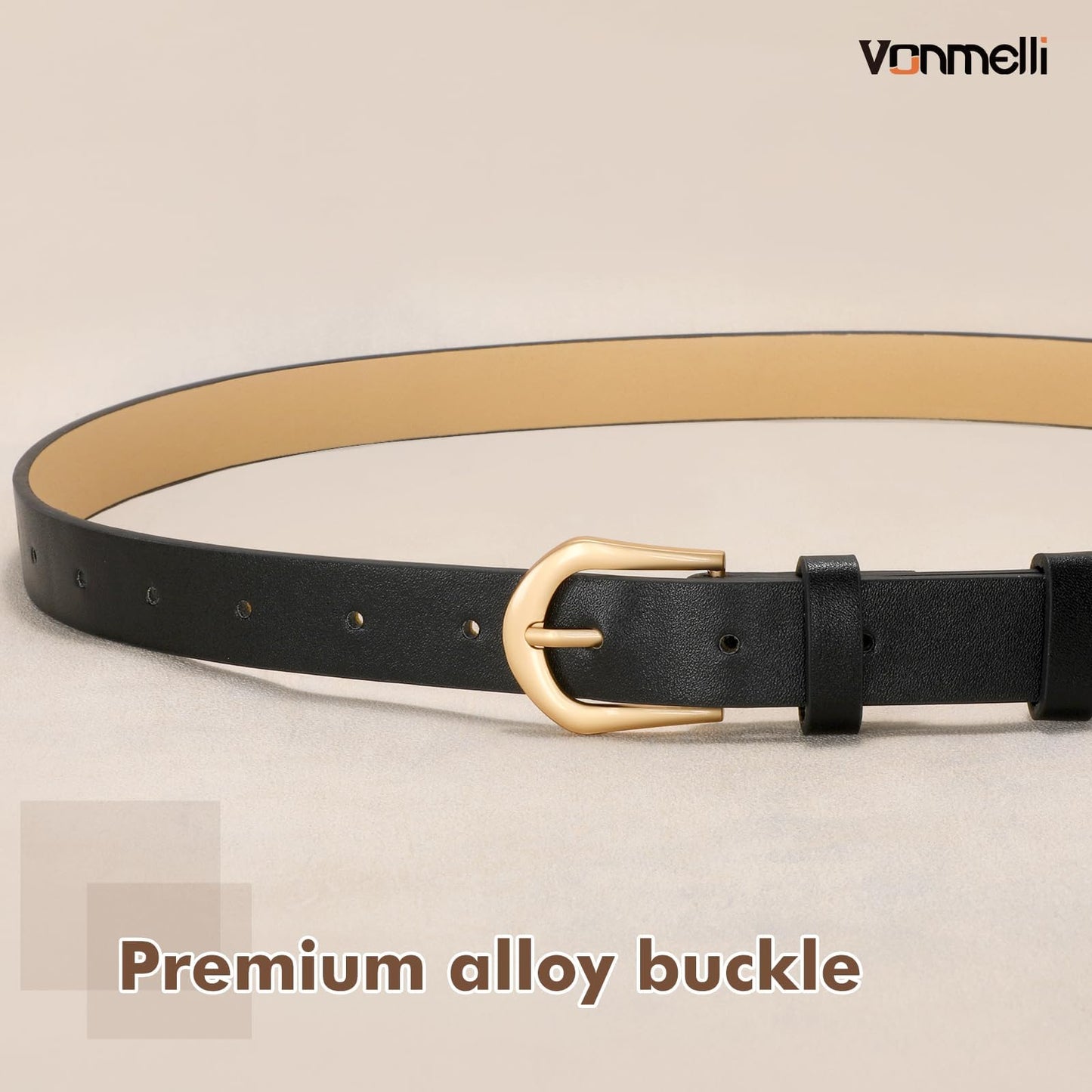 VONMELLI 4 Packs Thin Belts for Women Jeans Dress Fashion Womens Skinny Leather Belt Ladies Belt with Gold Buckle, Black Brown Coffee Beige, XXS