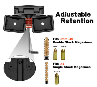 Universal Double Magazine Holster, 9mm 40 45 Magazines Pouch Adjustable Retention Dual Stack Mag Holder for Glock, S&W, Ruger, Sig Sauer, Taurus, Beretta, Springfield and More Similar-Size Mags