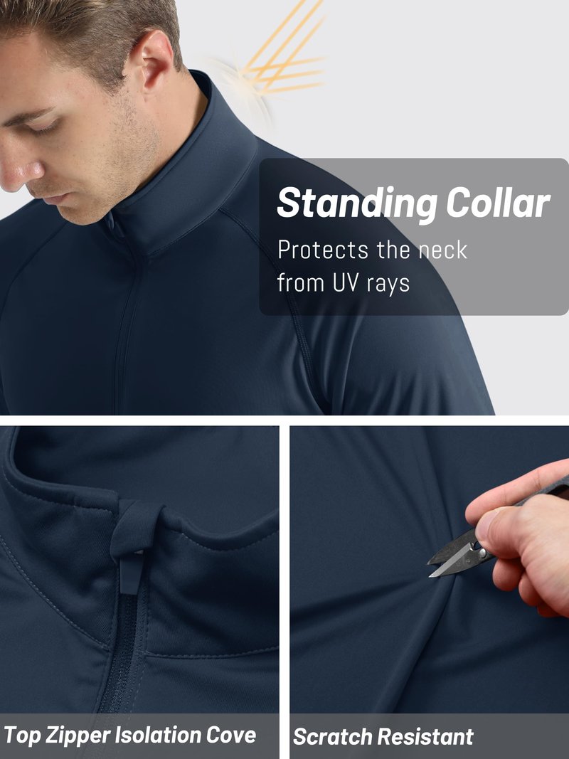TACVASEN Men's Athletic Shirts Long Sleeve 1/4 Zip Pullover UV Sun Protection Shirts for Rash Guard Dry Fit T-Shirts Navy