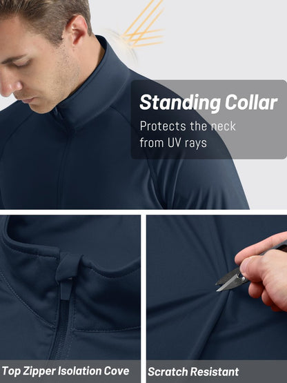 TACVASEN Men's Athletic Shirts Long Sleeve 1/4 Zip Pullover UV Sun Protection Shirts for Rash Guard Dry Fit T-Shirts Navy