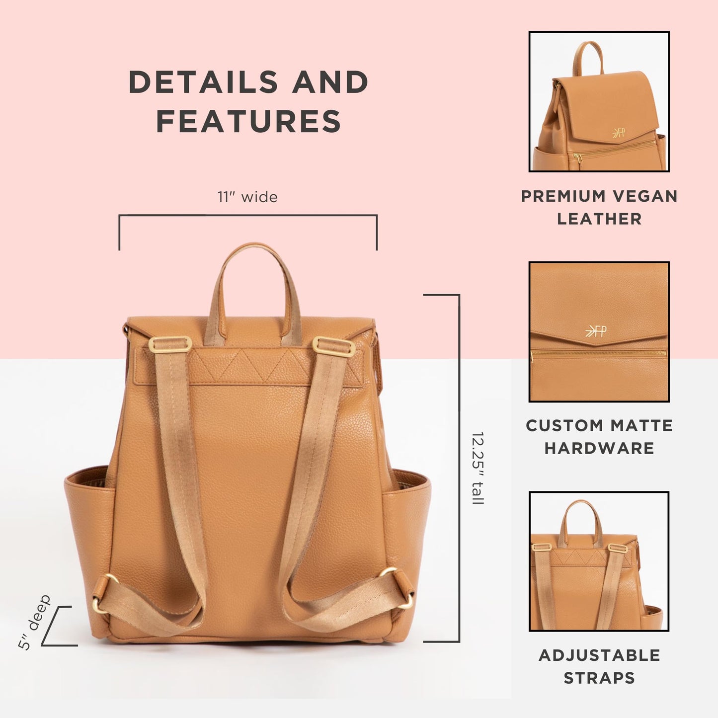 Freshly Picked Mini Diaper Bag II Backpack – Premium Vegan Leather Small Baby Bag with Changing Pad, Compact, Lightweight & Stylish for Moms On-the-Go, Butterscotch