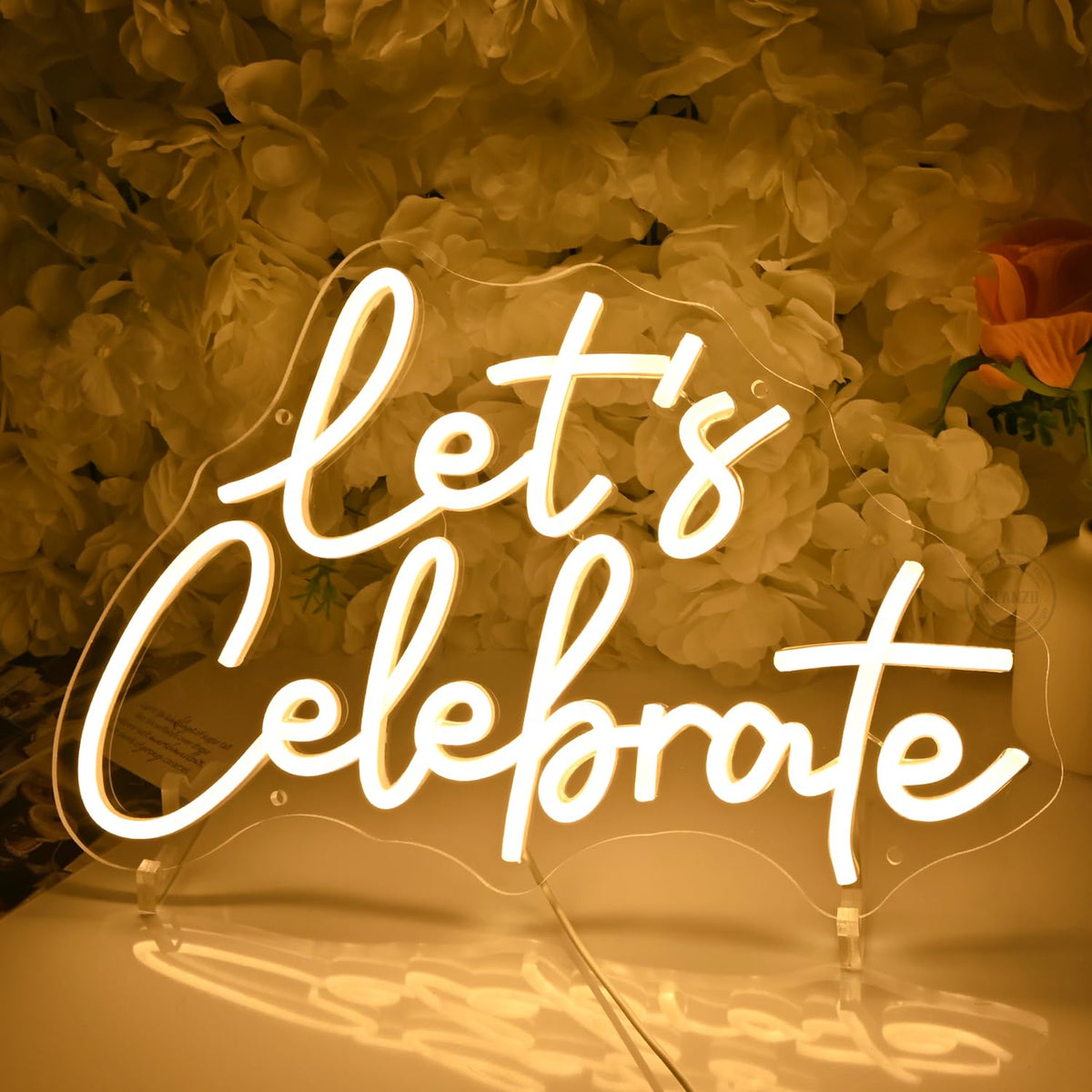 Planzo Let's Celebrate Led Neon Sign Light Wedding Gratuation Birthday Party Wall Sign Decor BackdropBedroom Bar Thanksgiving Christmas Banner USB 15.75" x 10.16"