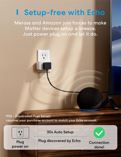 meross Matter Smart Plug, Energy Monitoring, Standby Killer, FFS Setup, 15A/1800W, 100% Privacy Wi-Fi Outlet Support Apple HomeKit, Alexa, Google Home with Schedule Timer, App & Voice Control (4 Pack)