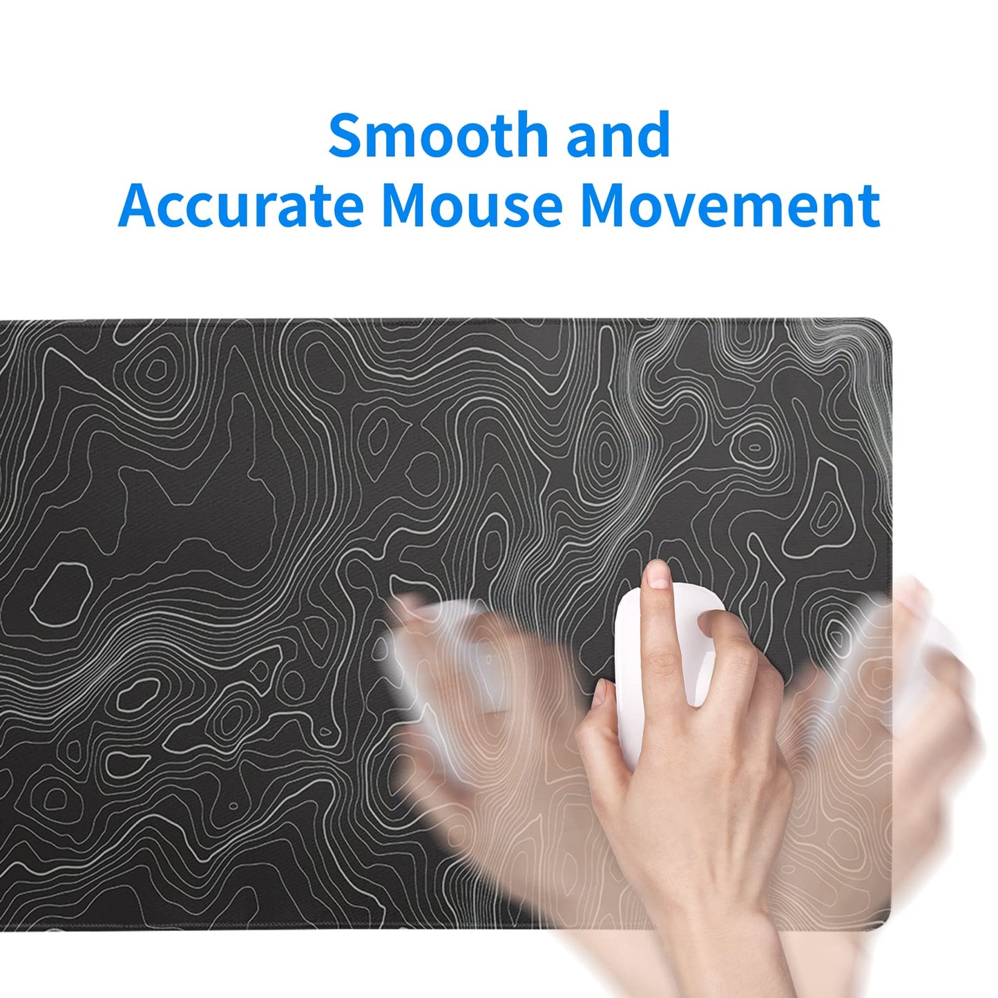 Topographic Contour Extended Big Mouse Pad Large,Gaming Mouse Pad Desk Pad,27.6x11.8 Inch Long Computer Keyboard Mouse Mat Mousepad with 3mm Non-Slip Base and Stitched Edge for Gaming and Office