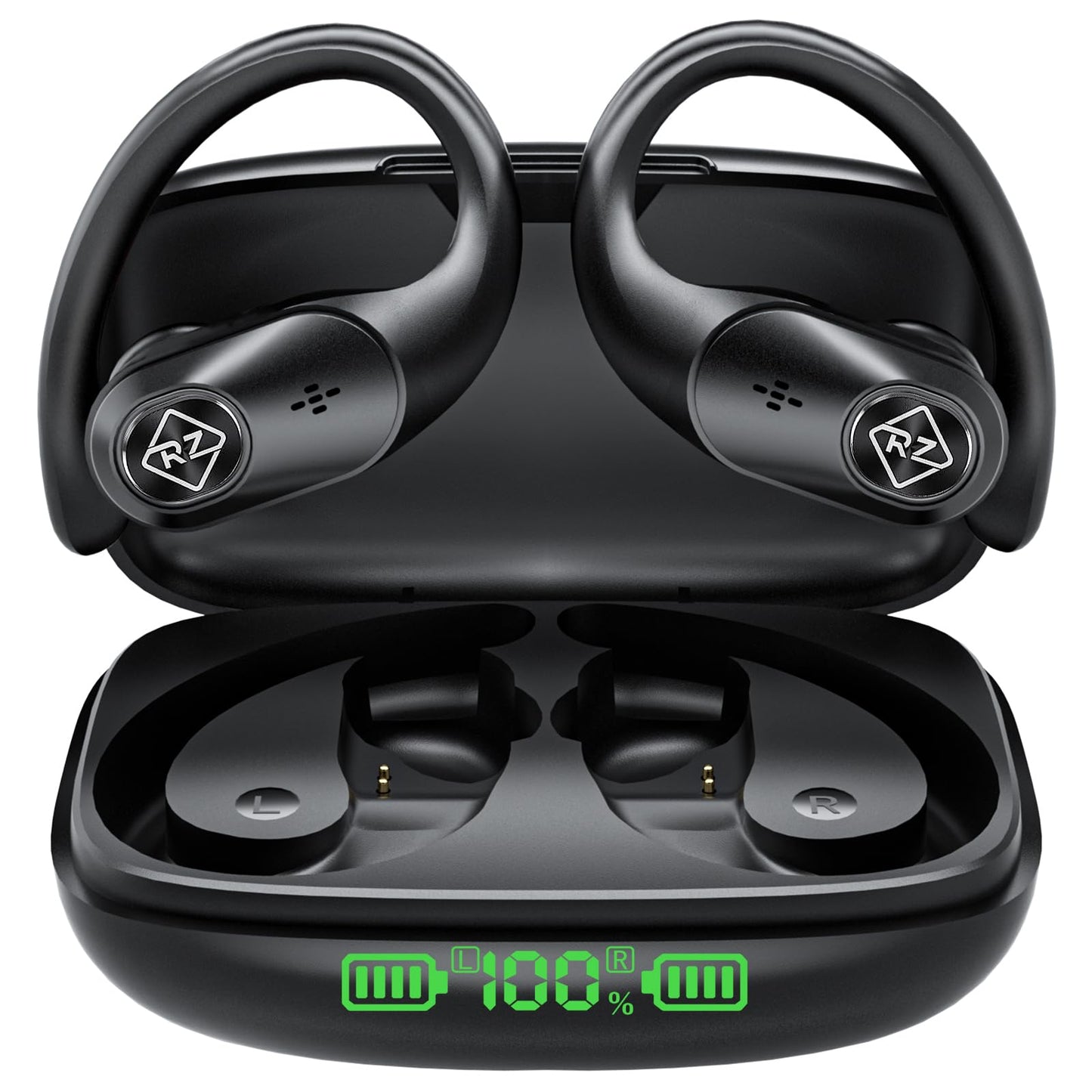 Wireless Earbuds Bluetooth Headphones 96H Playtime LED Display Waterproof Built in Mic Deep Bass Sound Secure Over Ear buds Earhooks for iPhone Android Samsung Cell Phones Sport Running Workout Gaming