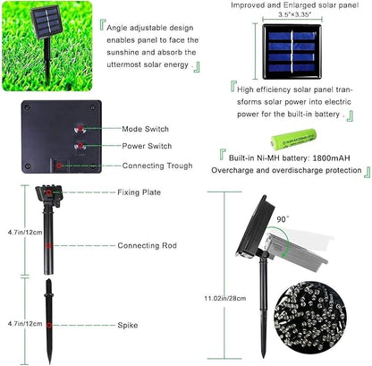 OZS 4 Pack 320LED Solar String Lights Outdoor, Waterproof 8 Modes Solar Tree Light, Green Wire Christmas Lights Outdoor for Garden, Party, Wedding, Christmas Decorations (Warm White)