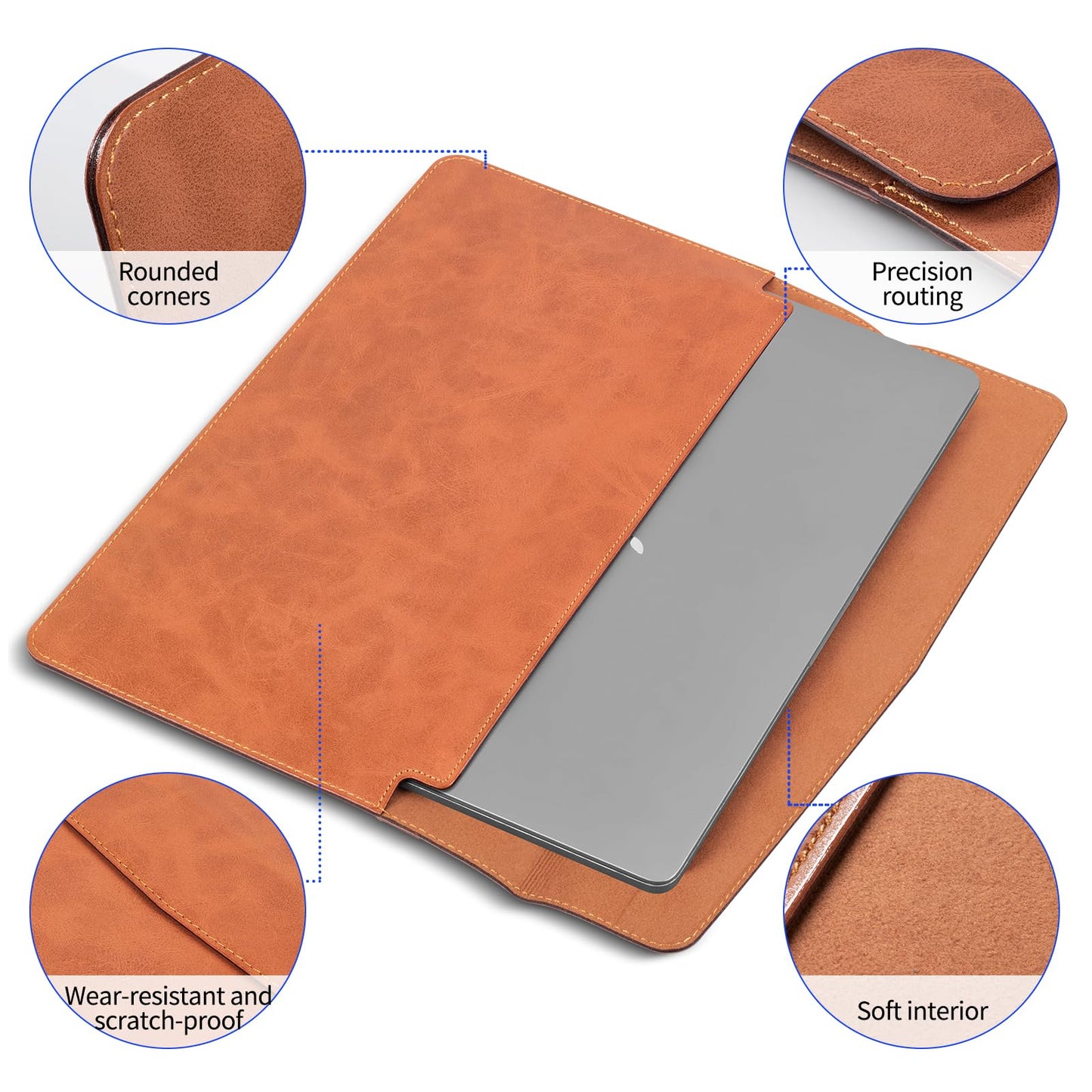 CPNVWA 16 Inch Leather Laptop Sleeve Compatible with MacBook Pro 16 Inch M5 M4 M3 M2 M1 Pro/Max＆MacBook Air 15 Inch M5 M4 M3 M2, Genuine Leather Protective Case Cover,Vintage Brown