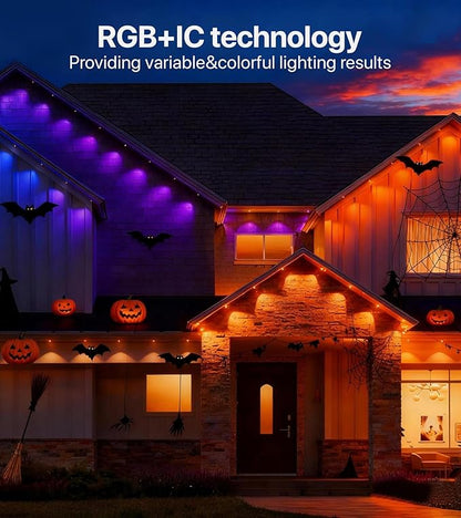 200FT RGB+IC LED Permanent Outdoor Lights, Eave Lights with Smart APP & Remote Control, 72 Scene Modes, Waterproof IP65 for Holiday Christmas Decorations(Extension Cord Not Included)