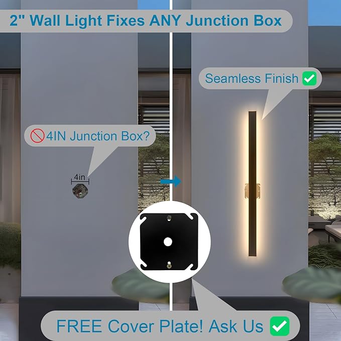 2Pack 47inch Long Outdoor Sconce Lights, Black Modern Outdoor Wall Lights IP65 Waterproof Wall Mounted Exterior Lighting Fixtures 3000K Linear Wall Led Light for House, Garage