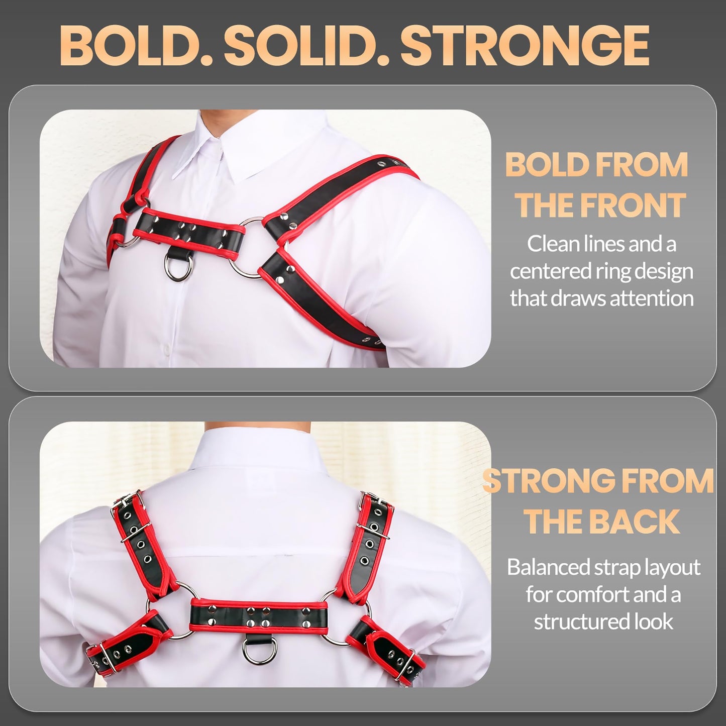 Mens PU Leather Chest Harness Top, Male Adjustable Shoulder Harness Strap Punk Fashion Styling Fantasy Costume for Music Festival Halloween Party Cosplay (Red)