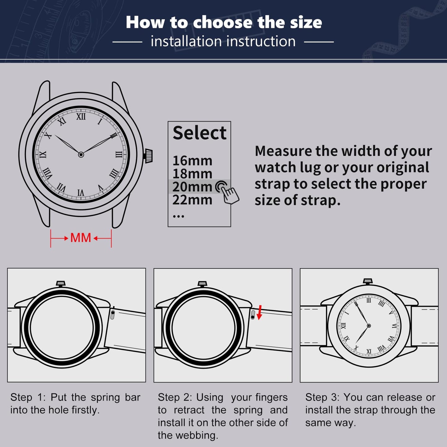 BINLUN Alligator Leather Watch Band for Men Crocodile Grain Leather Watch Straps Quick Release Replacment Genuine Classic Women Leather Watch bands 22mm Blue with Gold Buckle