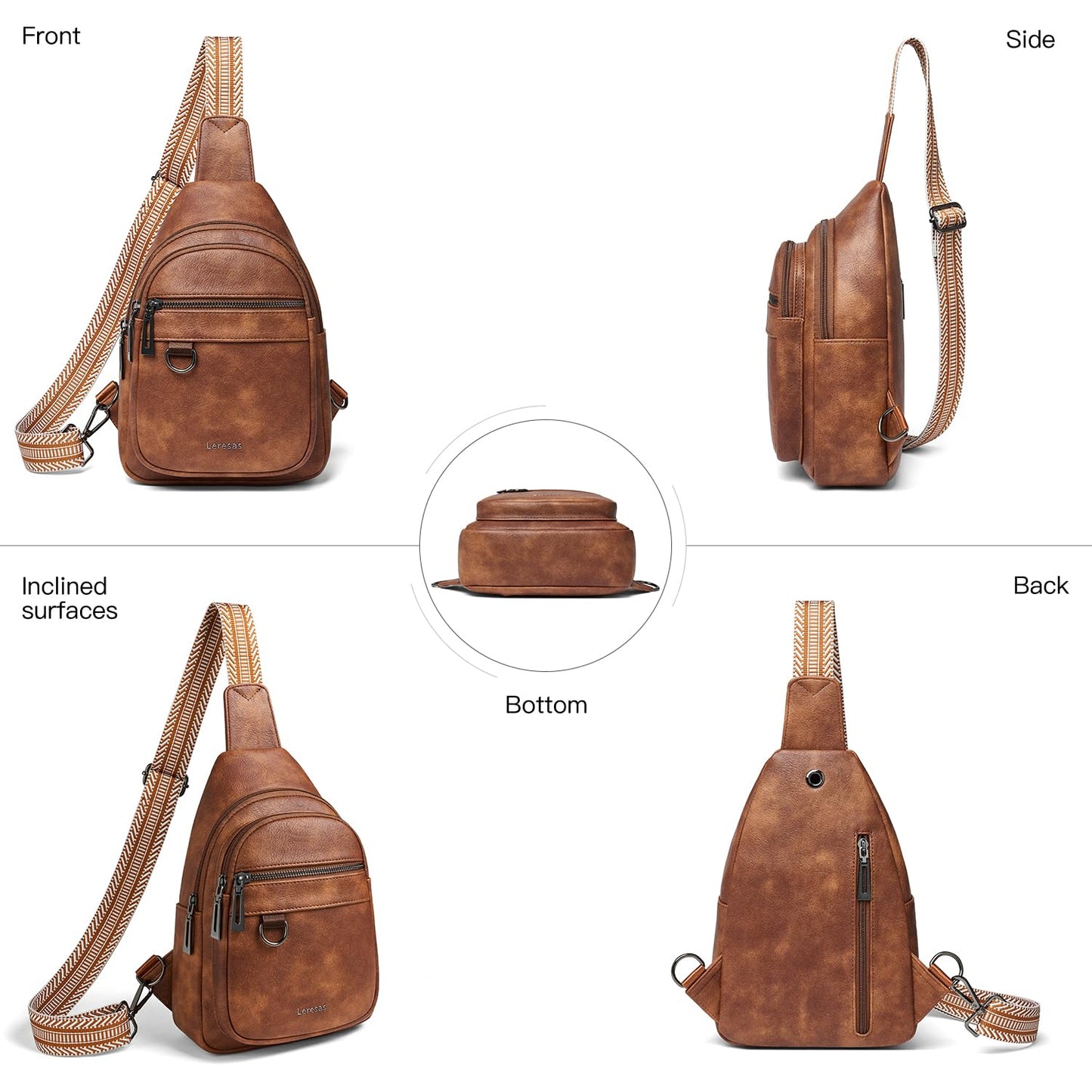 Leresas Sling Bag for Women Crossbody Bag Fanny Packs Cross Body Handbag Over the Shoulder Bag Trendy Gifts Vegan Leather Travel Purses Anti Theft Brown