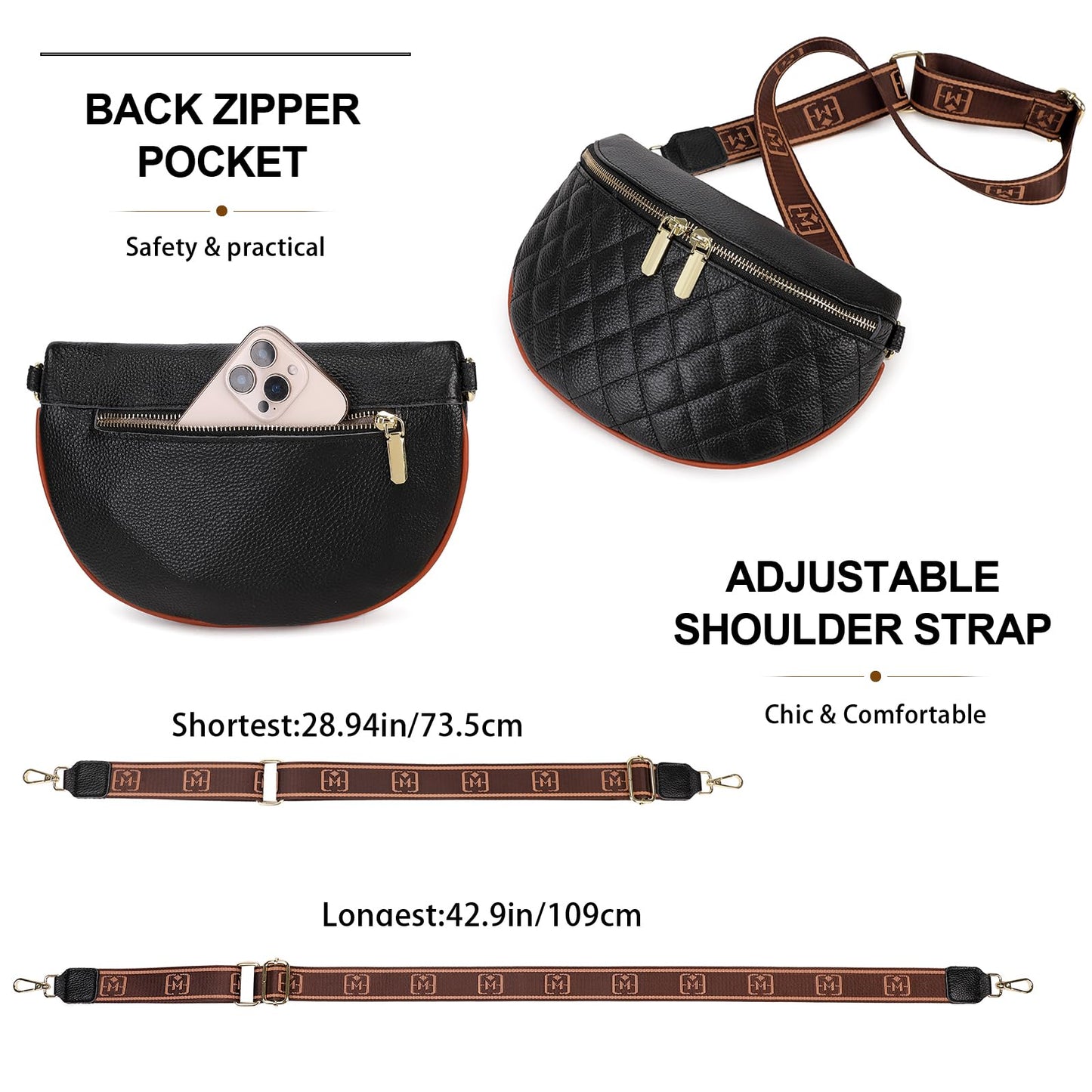 Eslcorri Fashion Waist Packs for Women - Quilted Vegan Fanny Packs Leather Waist Purse Anti Theft Crossbody Belt Bag for Sports Workout Traveling Running Casual - Apricot