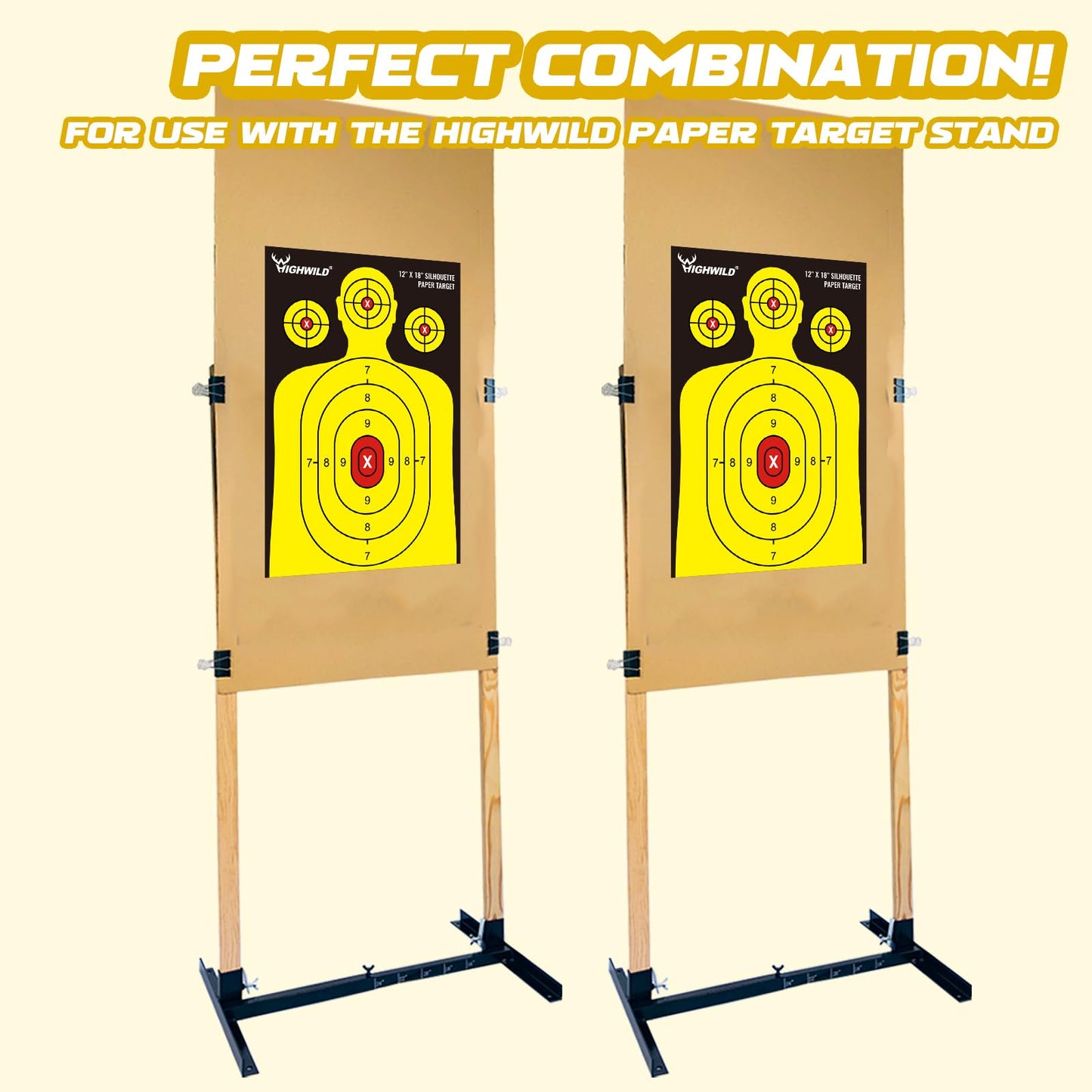 Highwild Shooting Range Silhouette Paper Target - 12X18 Inches - Suitable for Handguns, Rifles, Airguns, BB Guns (25 Pack, Black & Yellow)