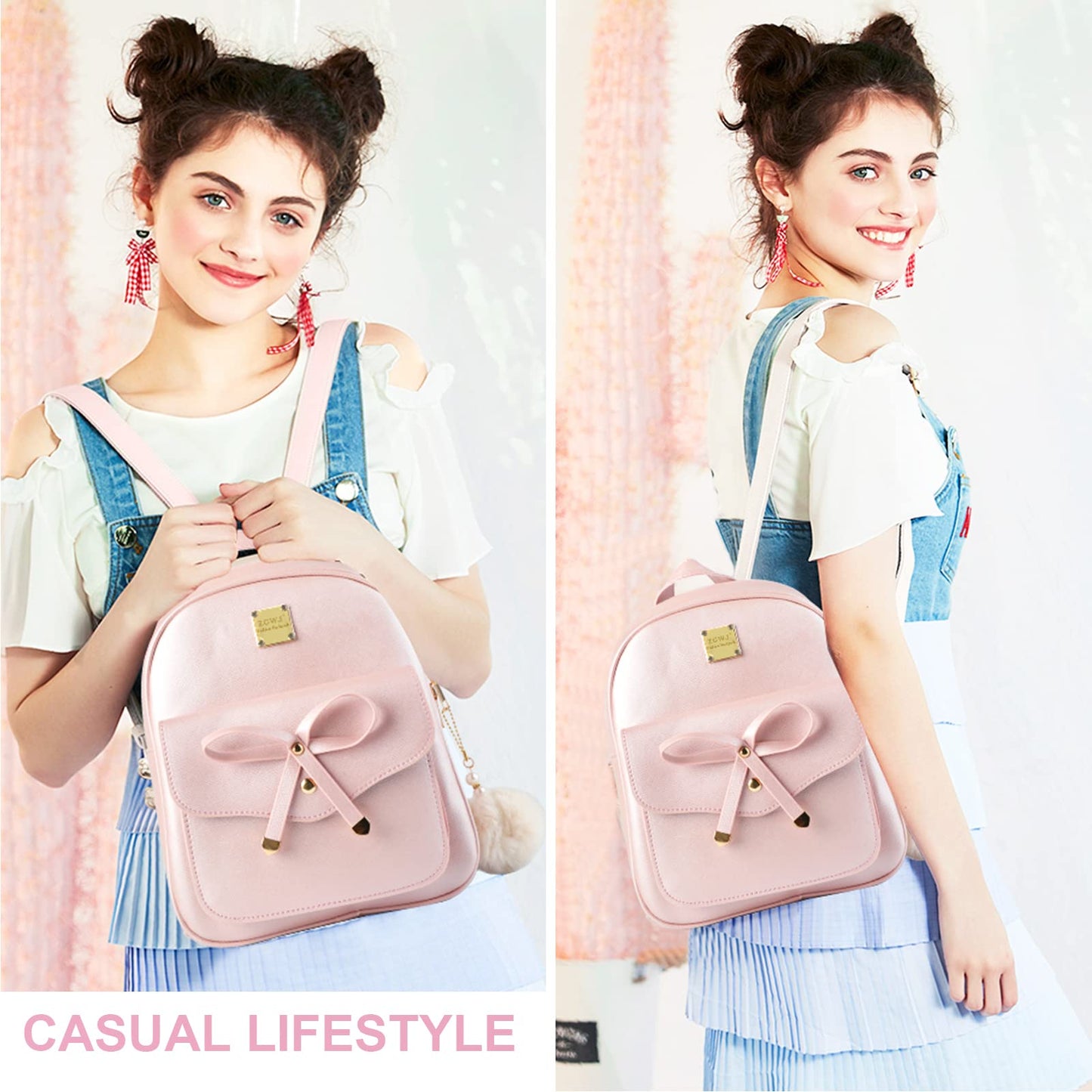 Aogist Mini Leather Backpack Purse 3-Pieces Fashion Bowknot Zipper Bags Cute Casual Travel Daypacks for Women (Pink)