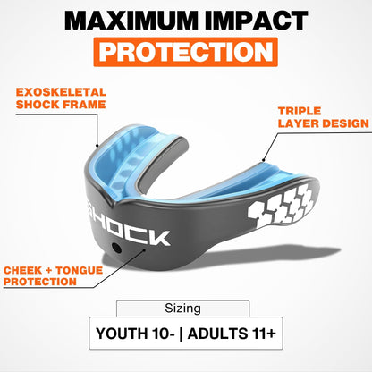 Shock Doctor Mouth Guard Sports, Hockey, Lacrosse, Baseball, Wrestling Moutguard, Gel Max Heavy Duty Protection & Custom Fit, Football Mouth Guard with Strap, Adult & Youth Mouthguard