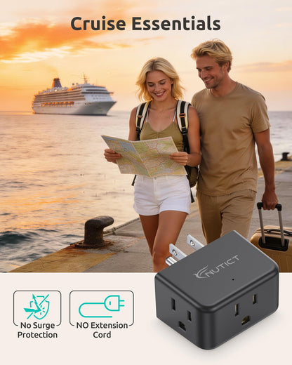 NUTICT Multi Plug Outlet Extender, Small Wall Plug Extender Adapter, Black