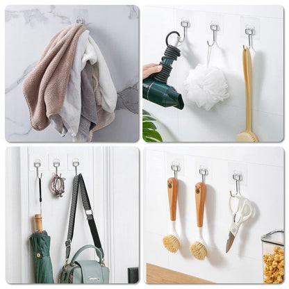 SZNKB Large Adhesive Hooks, 12-Pack Sticky Hangers for Hanging Heavy Duty, Transparent Waterproof Oil-Proof and Rustproof, Towel and Coats Hooks for Bathroom,Kitchen Home and Office