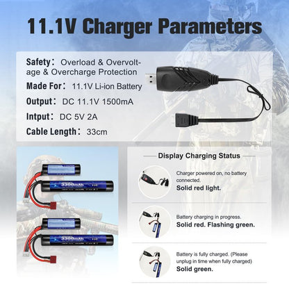 URGENEX Airsoft Battery 3300mAh High Capacity 11.1V Nunchuck RC Battery with Dean-Style T Plug & Mini Tamiya Cable 3S Butterfly Stick Airsoft Li-Ion Fit for aeG AK47 M4 MP5 and Most Airsoft Gun Rifle