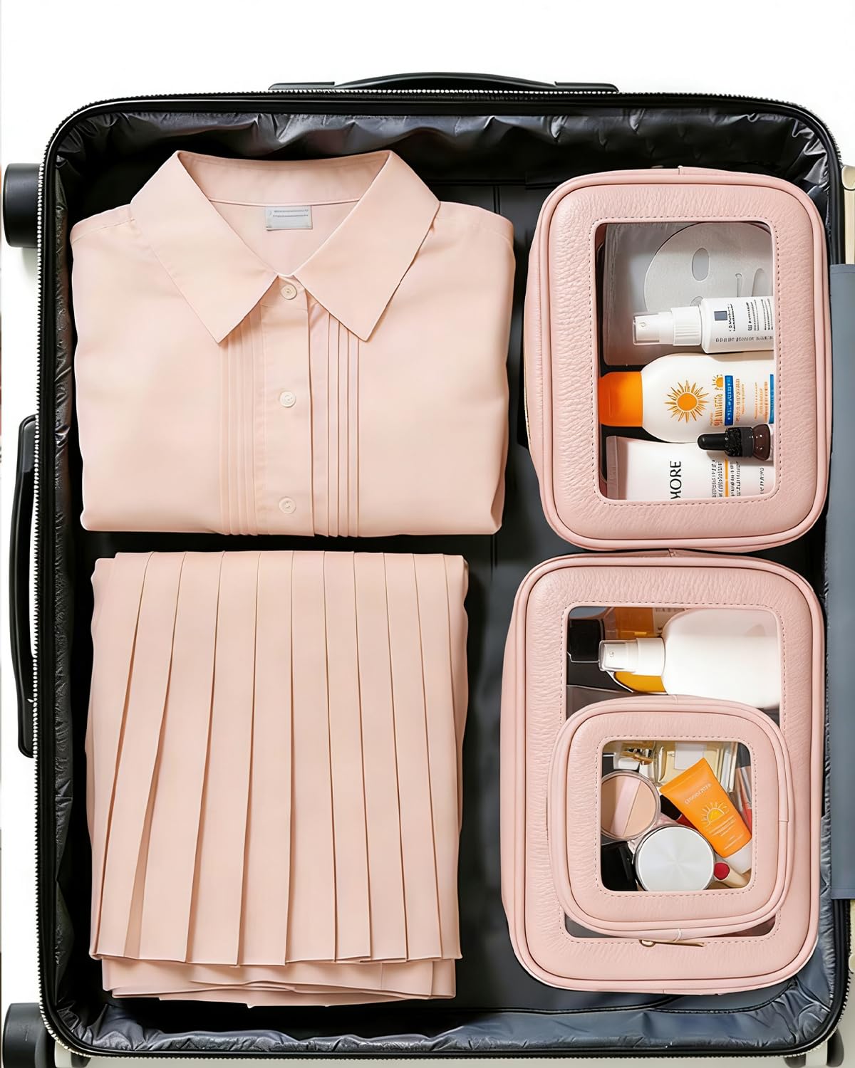 3Pcs Clear Makeup Bag Set for Women, Waterproof Travel Clear Makeup Bag Small Toiletry Bag Skincare Pouch Portable Travel Cosmetic Bag with Zipper Compact Car Organizer Bag for Essentials (Pink Set)
