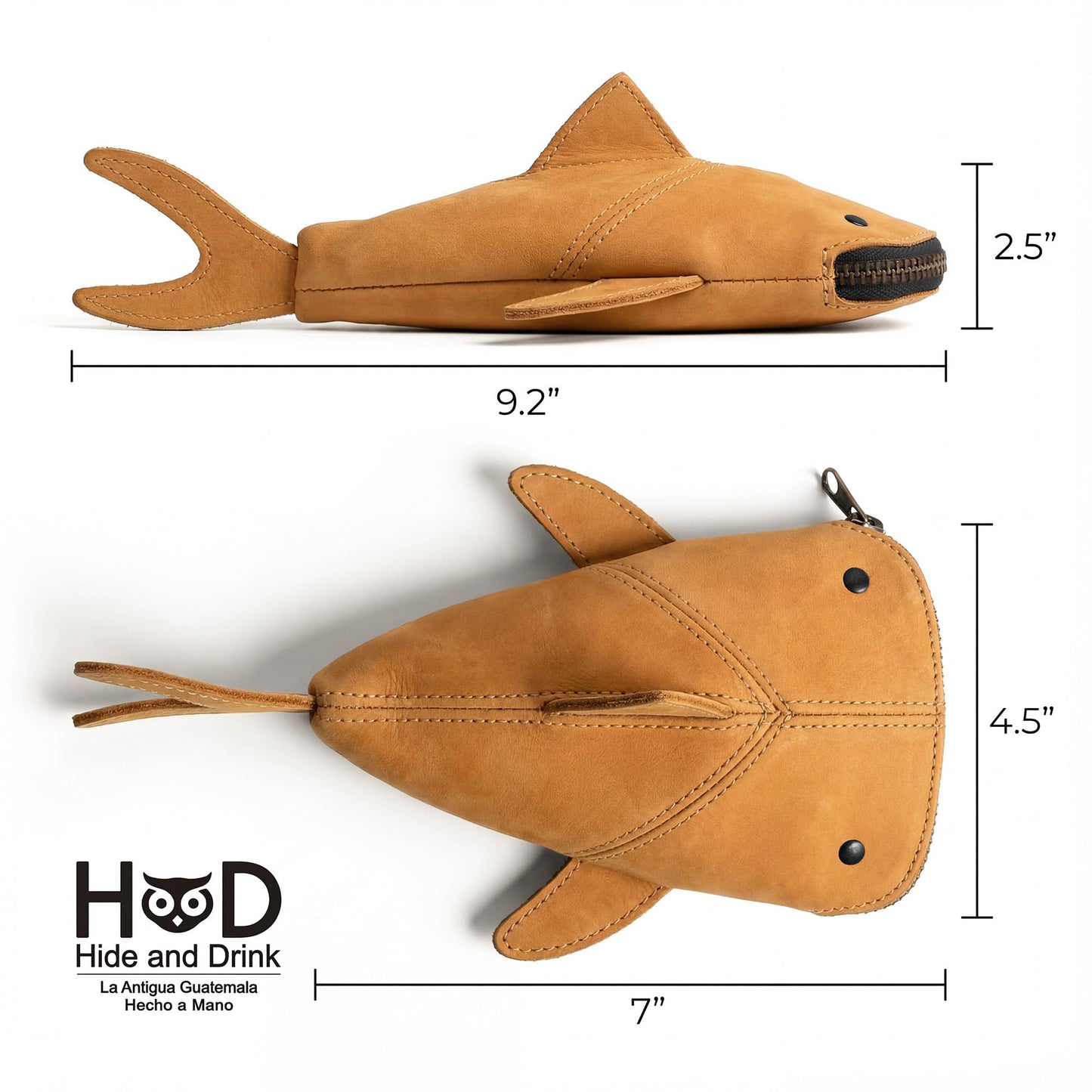 Hide & Drink, Leather Pouch Pencil Bag, Coin Purse, Scissors Case, Shark Cable Holder, Phone Case, Wallet, Makeup, Stuffed Animal, Handmade (Old Tobacco)