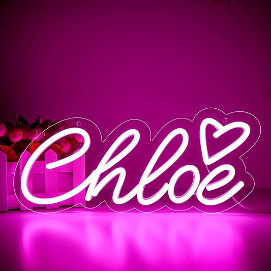 ATTNEON Large Chloe Name Neon Sign for Wall Decor,LED Chloe Name Neon Light for Kids Bedroom,Chloe Birthday Party Decoration,Neon Sign Customizable,Choice for Girl,Size 13.4 * 5.9 inches(JTLD090)