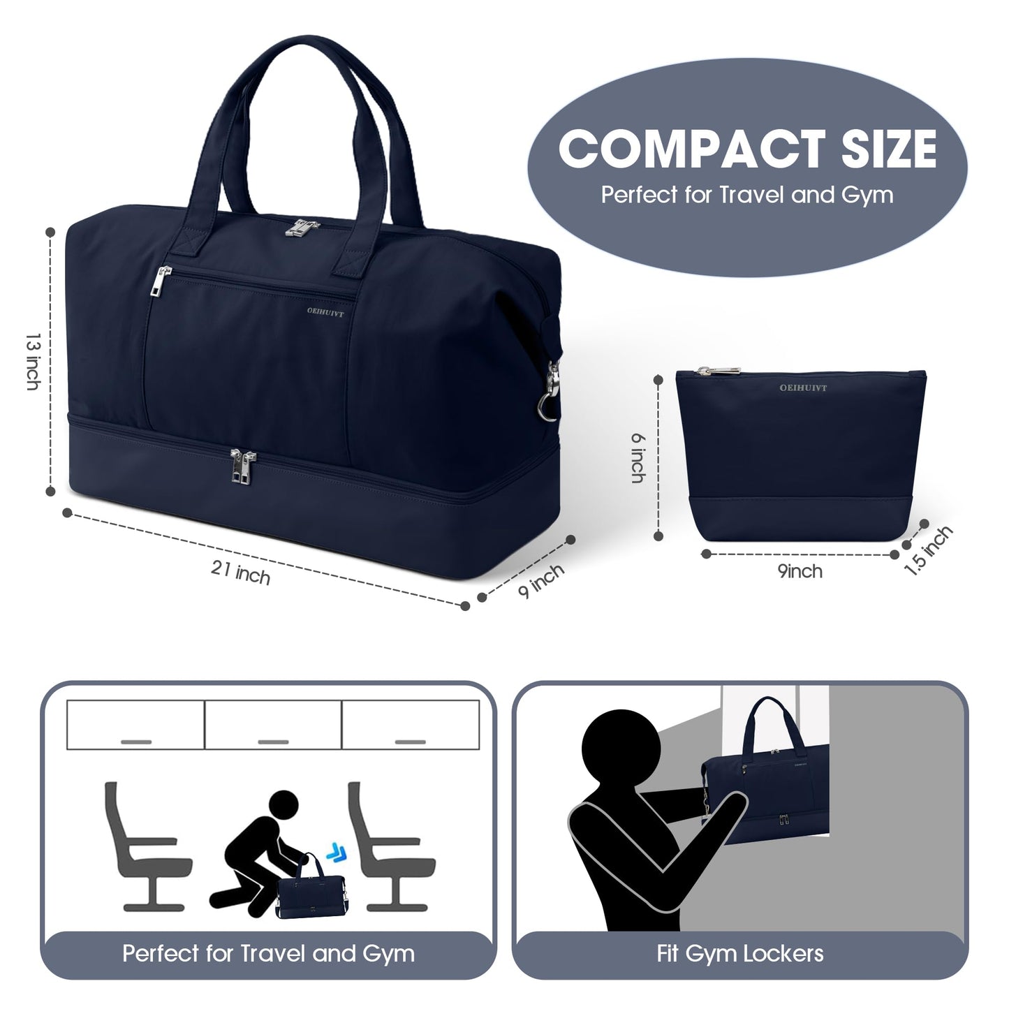 GAYUAPEIA Women's Weekender Bag Travel Duffel Bag with Shoe Compartment 21-inch Airline-Approved Carry-on, 2-Piece Overnight Bag Set Personal Item Luggage