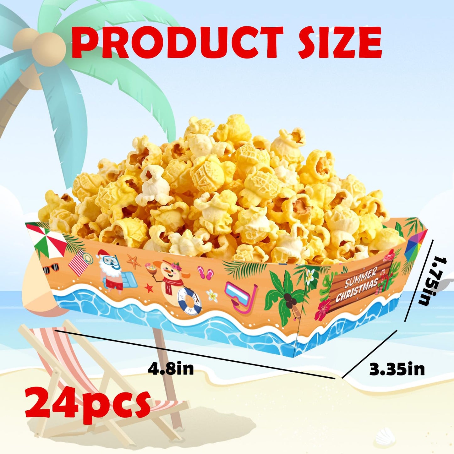 NOVBAUB 24PCS July Christmas Snack Bowl - Paper Summer Christmas Party Decorations Supplies for Barn Bash Summer Santa in July Beach Themed Serving Tray Tableware Carnival Decor