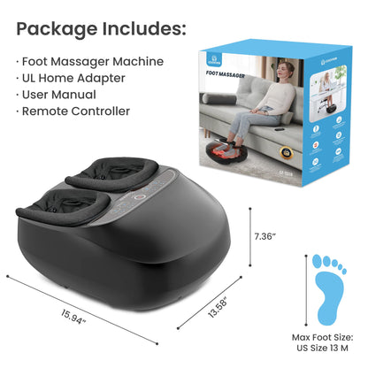 COMFIER Foot Massager with Heat,Kneading,Vibration,Compression,Pause Function,Shiatsu feet Massager for Plantar Fasciitis Neuropathy, Gifts for Him/Her,Remote Control,Size 13