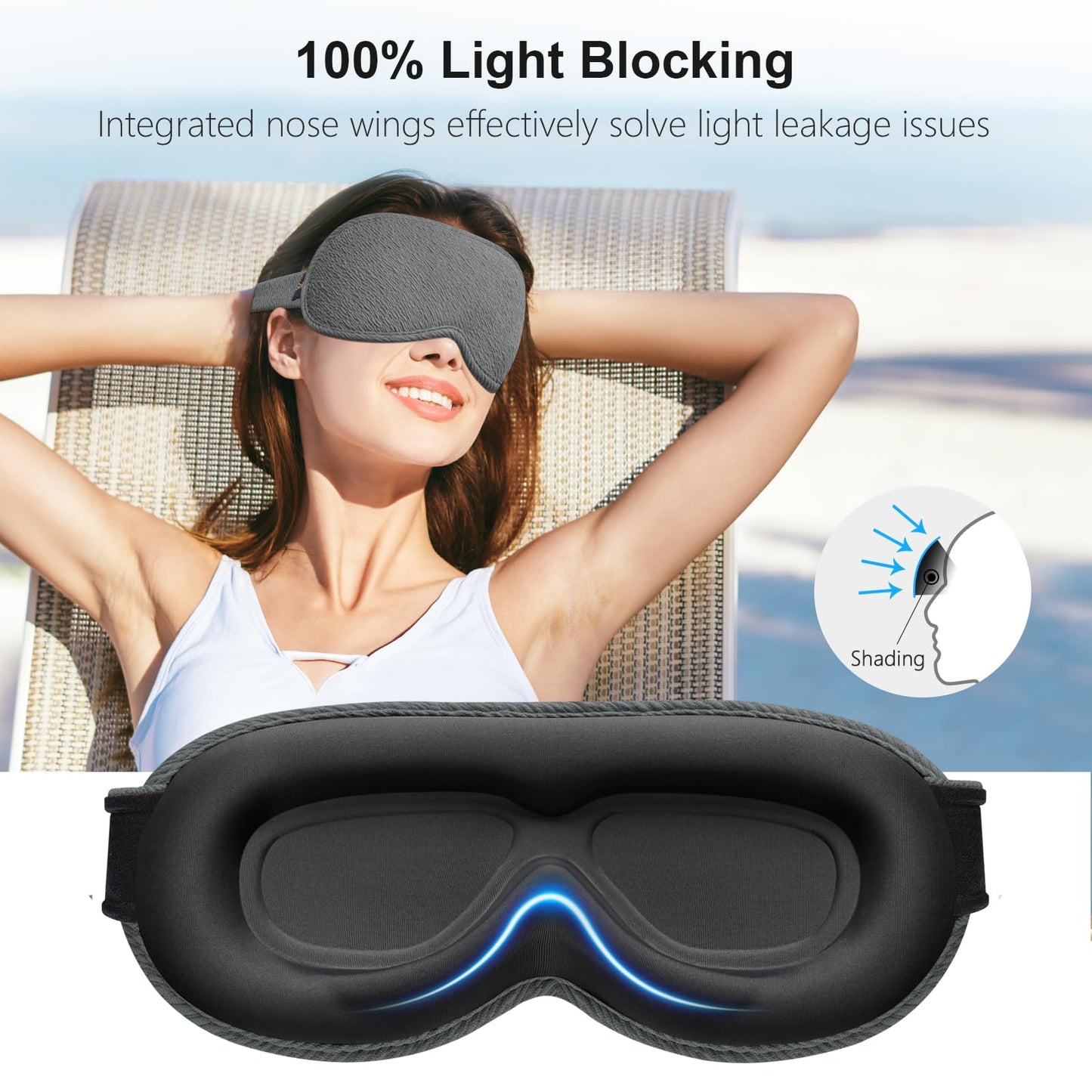 Gritin 100% Blackout Sleep Eye Mask for Women Men, Zero Pressure Sleeping Mask - Ergonomic Design 3D Cutout Eye Movement and Eyelash Friendly Night Blindfold, Ultra Soft Comfortable for Sleeping