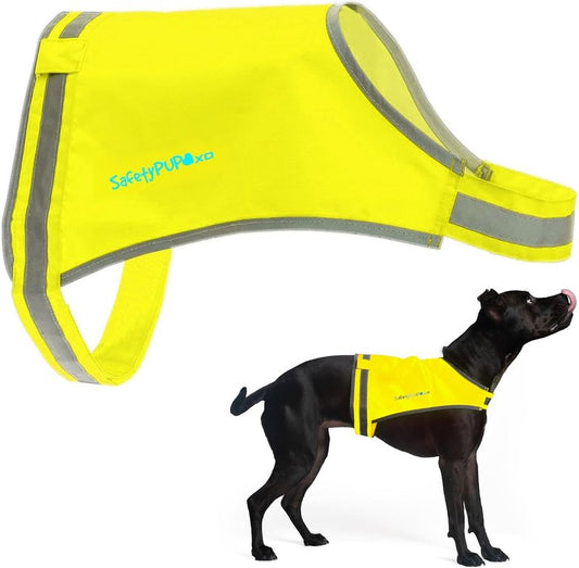 SafetyPUP Dog Vest - Reflective Hi-Visibility Fluorescent Yellow for Safety | Mid Back Coverage