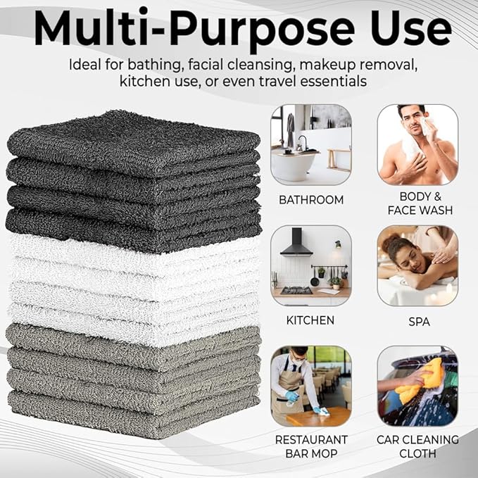 100% Cotton Washcloth Set – Soft, Absorbent Face Towels