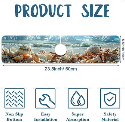 Beach Sink Splash Guard Shells Starfish Waves Faucet Absorbing Mat Fast Drying