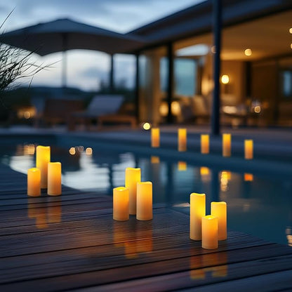 Homemory 12 Pcs Waterproof Flameless LED Candles with Remote & Timer, 4-Size Set (D2.2'' x H4''5''6''7''), Battery Operated Candles for Home Decor, Outdoor Parties & Events