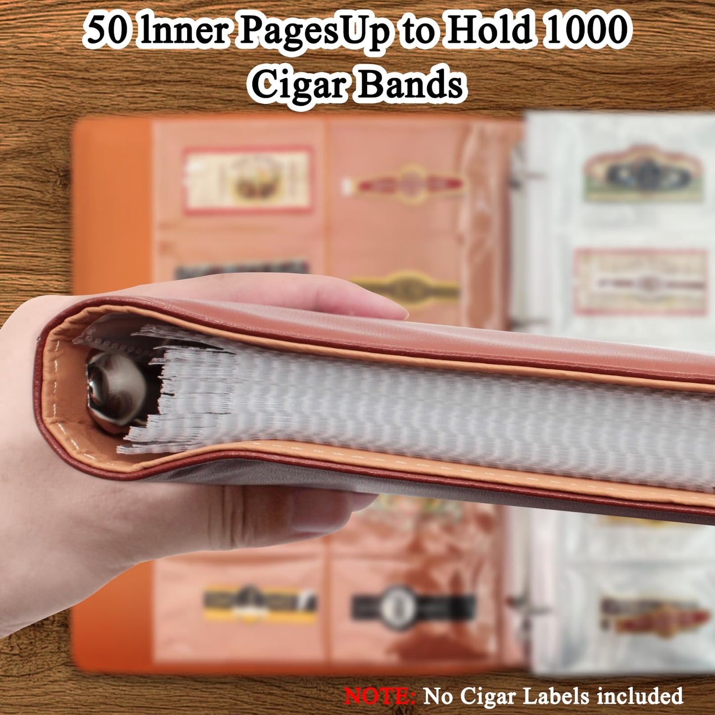 Cigar Label Album Binder, 50-Sheet Refillable Collector Book Holds 1000 Cigar Bands, PU Leather Hard Cover Cigar Label Storage Organizer, 12.6" x 10.6" Durable Display Folder for Cigar Lovers