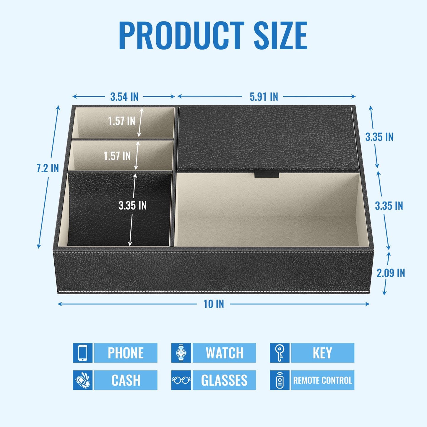 Baoyun Mens Valet Tray Organizer, Mens Jewelry Box, Nightstand Organizer for Men with 5 compartments, Faux Leather Key Tray for Entryway Table, Bedside Storage for Watch, Coin, Phone Gifts for Men
