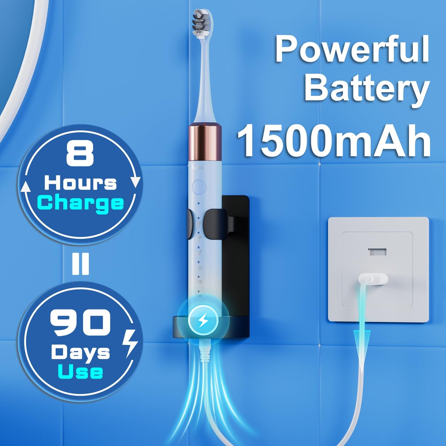 Sonic Electric Toothbrush for Adults and Kids, Comes with 10 Brush Heads & Travel Case, 5 Modes with 2 Minutes Built in Smart Timer, One Charge for 90 Days, 42,000 VPM Motor (Black)