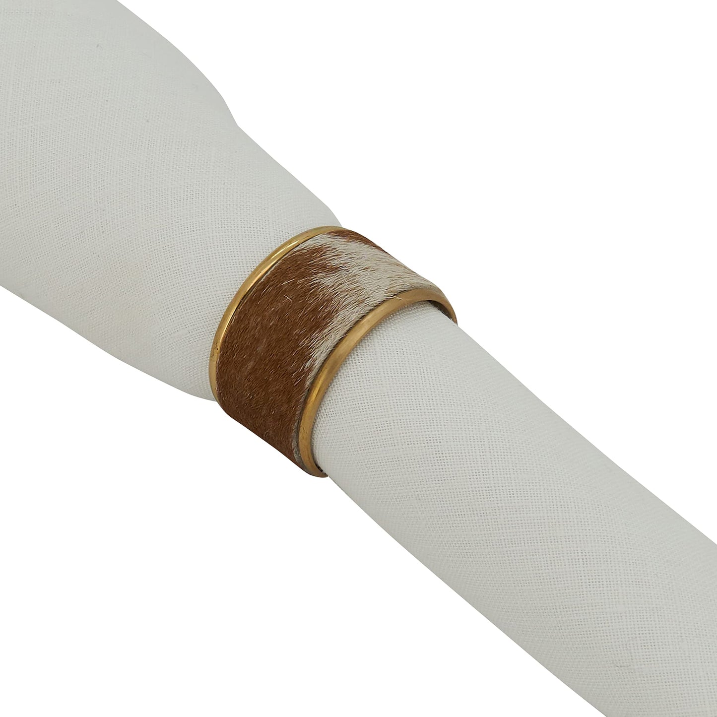 SARO Lifestyle Collection Cow Hide Napkin Rings (Set of 4), 1.5", Brown