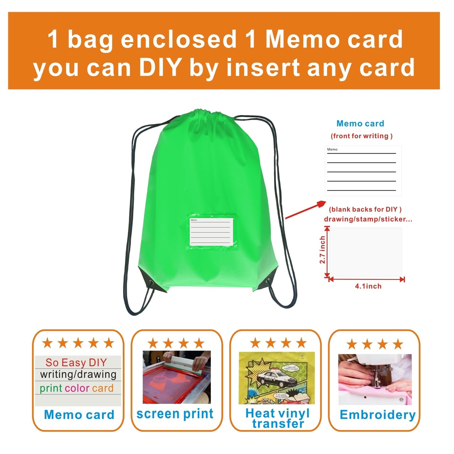 Drawstring Backpack Bulk 20 Pcs Draw String Bags DIY Gym Sports Traveling Yoga Cinch Bag Sackpack Drawstring Memo Card (green)