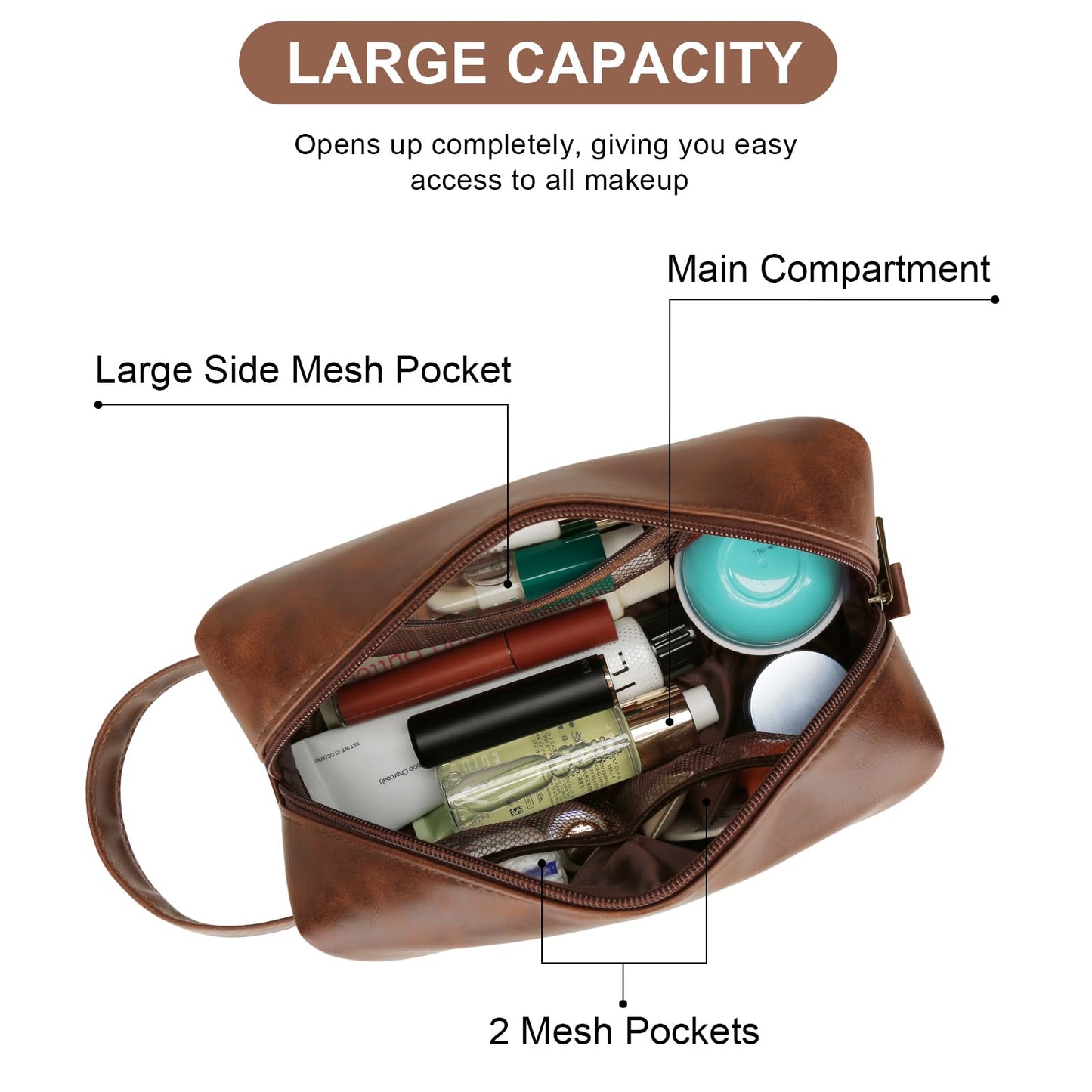 CLOUDWINGS Men’s Father's Day Personalized Gift Initial Travel Toiletry Bag for Him PU Leather Waterproof Shaving Bag for Travel Essentials Birthday Gift for Dad Husband Boyfriend (M)