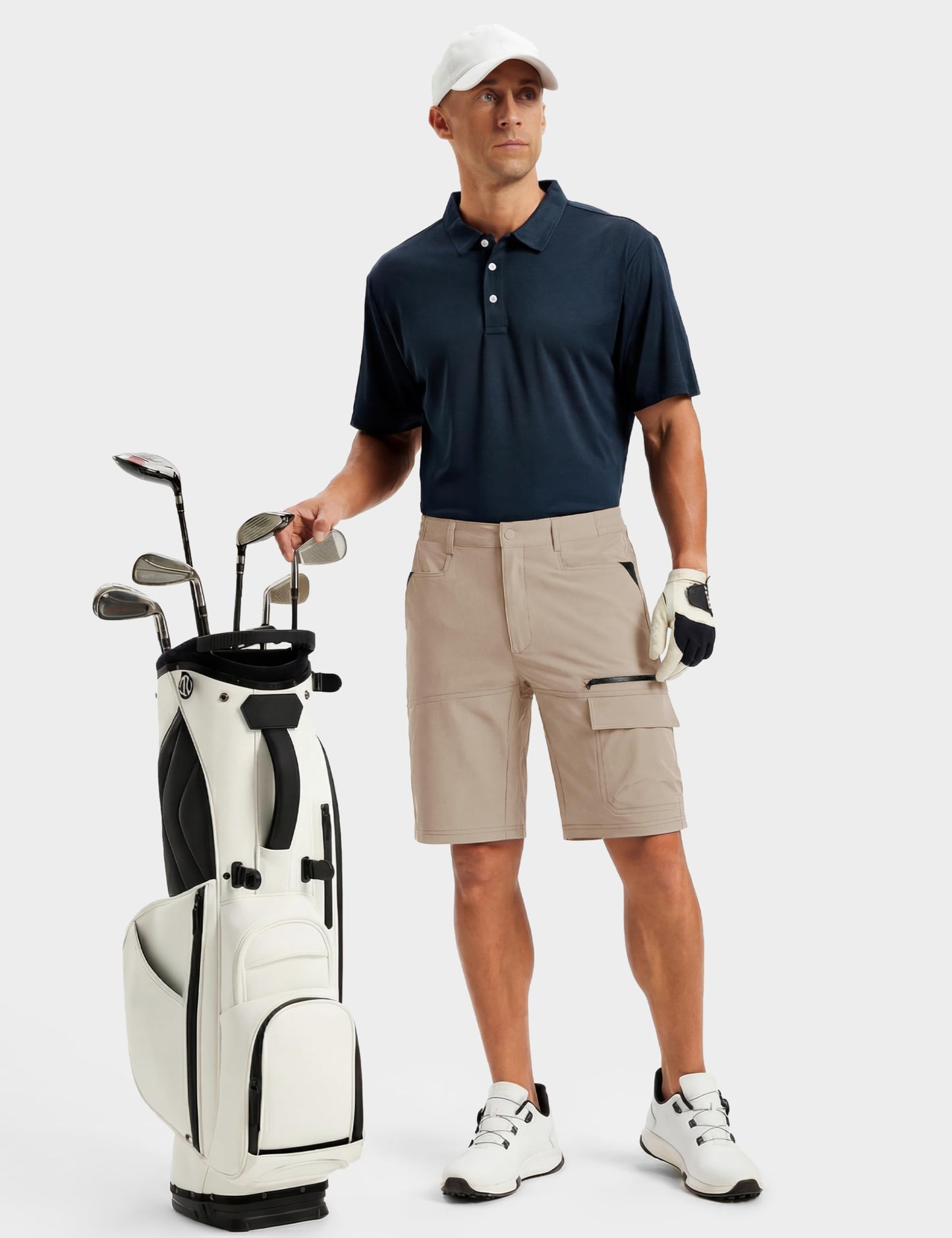 TACVASEN Mens Casual Shorts 10" Hiking Travel Shorts Lightweight Quick Dry Summer Golf Dress Fishing Travel Zipper Pockets Light Khaki 30
