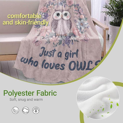 Owl Floral Lightweight Throw Blanket, Cute Cartoon Animal with Flower and Butterfly, Warm Soft Cozy Flannel Blankets, Couch Dorm Home Decor All Season Use, 50x40in, Pink, Gifts for Girls Women